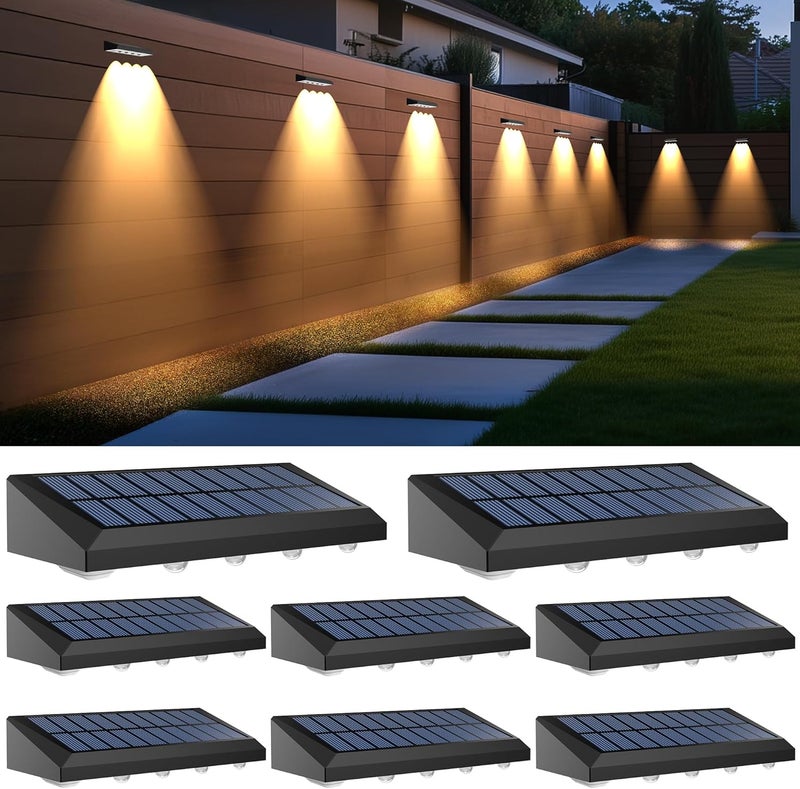 AUDLES Solar Fence Lights Outdoor, 8 Pack Fence Lights Solar Powered with 4 LED, Fence Solar Light Outdoor IP65 Waterproof Deck Light for Backyard, Railing, Patio, Stair, Wall, Step - Warm Lighting - Image 1